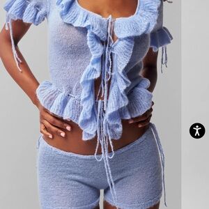 Danielle Guizio Blue Ruffled Knit Set